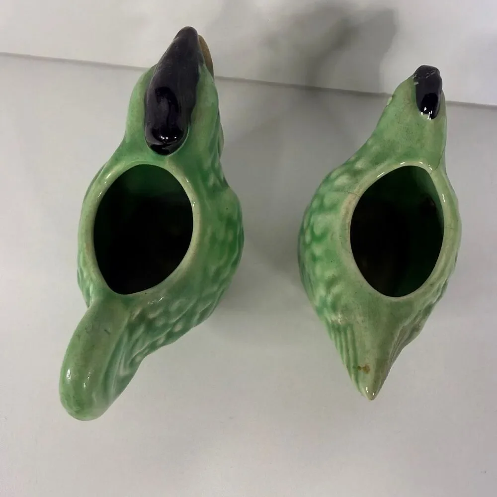 Vintage Green Ceramic Chicken Rooster Toothpick Holder Planter Set Japan MCM Kit